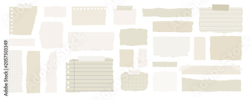 torn paper ripped strip cutout with soft neutral texture for collage and scrapbook. Lined graph plain grid ruled note paper with washi tape and masking detail