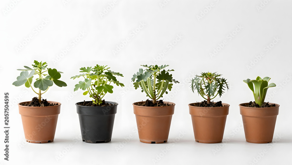 Fototapeta premium Five Potted Plant Growth Stages