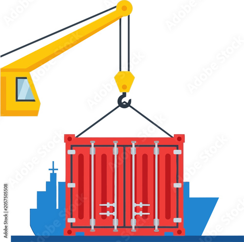 Large red metal shipping cargo container.