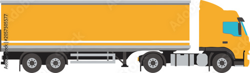 Large Yellow Semi Truck Side View.