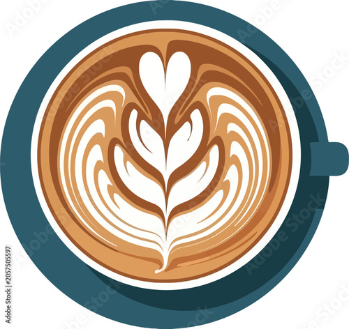 Latte Art - Exquisite Coffee Design with Heart and Leaf Pattern.