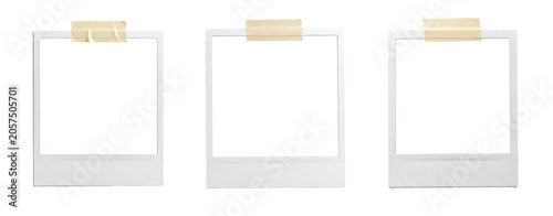 Photography Three empty polaroid frames with tape on checkerboard background.