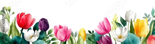 Watercolor tulips bloom in soft hues