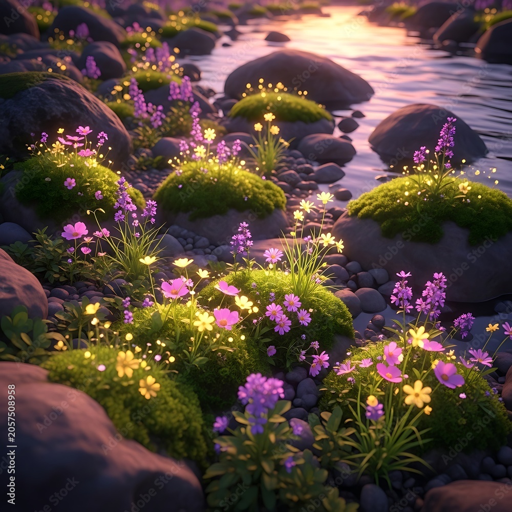 Obraz premium Vibrant purple and yellow flowers in nature garden.