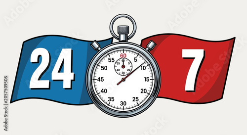 Stopwatch with twenty four seven flags.