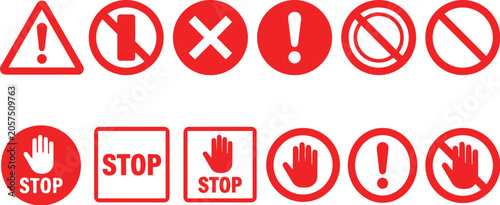 Foto Red warning and stop signs in a vector graphic illustration for safety and alert