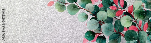 Soft textured background meets delicate leafy branch