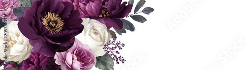Elegant flowers bloom in deep purples and soft whites