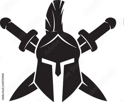 Spartan Helmet Silhouette Vector, Ancient Greek Warrior Armor Icon Isolated Black Shape 