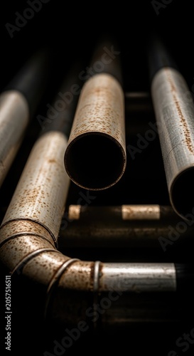 Industrial Pipes and Tubes - A Detailed Close-Up on Metal Structures.