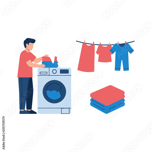 Valokuva Man doing laundry with washing machine.