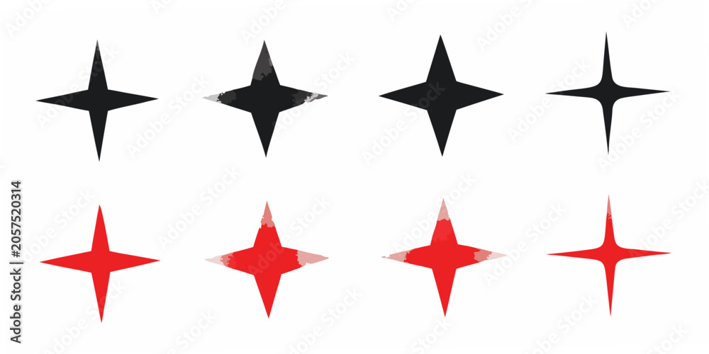 Obraz premium Four pointed Stars A Collection Of Flat Vector Graphics On White Background
