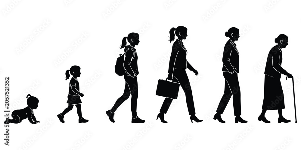Obraz premium Woman's Life Stages: Baby to Elderly Silhouette 