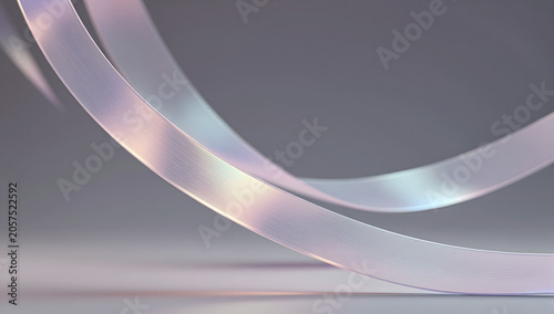 Iridescent Ribbons Abstract: Delicate, shimmering ribbons with an iridescent sheen curve gracefully against a soft, neutral background, creating a sense of fluidity and elegance.