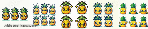 set of cute and adorable pineapple vectors