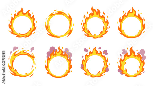Bild auf Leinwand Set of circular fire frame icons with flame ring variations