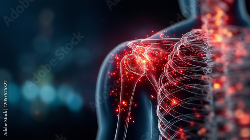 Shoulder Joint Pain Anatomy Illustration with Inflammation Highlight