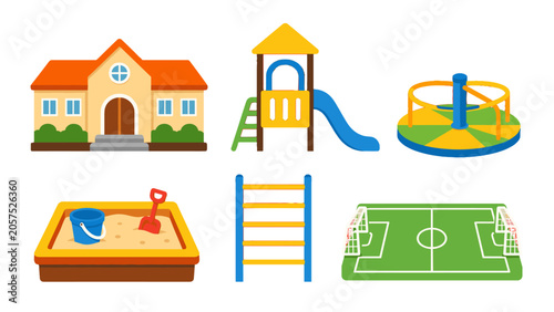 Photos Children playground and schoolyard equipment icon set