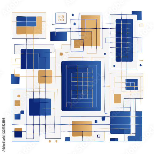 Abstract geometric pattern with blue and gold shapes