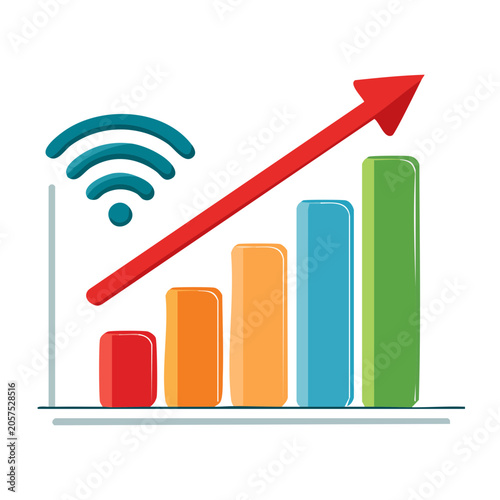 Flat design upward trending bar chart with arrow