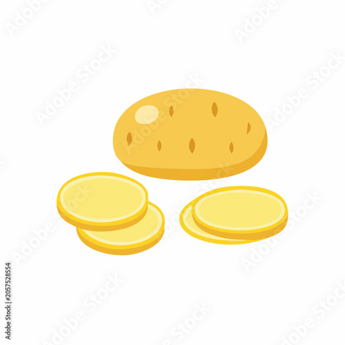 Illustration of a Whole Potato and Slices