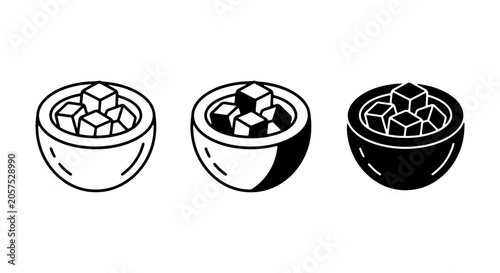 Foto Sugar Cubes in Bowls Vector Icons, Sweetener Ingredient Symbols, White and Black