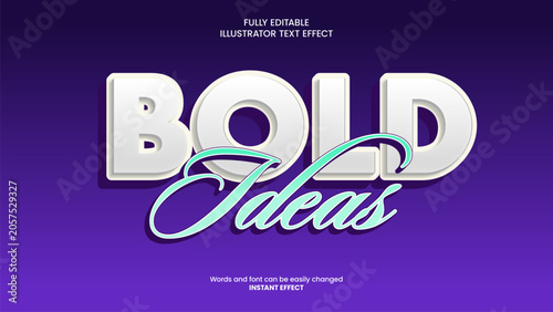 Bold Ideas Creative 3D Editable Illustrator Text Effect Vector Typography Graphic Template
