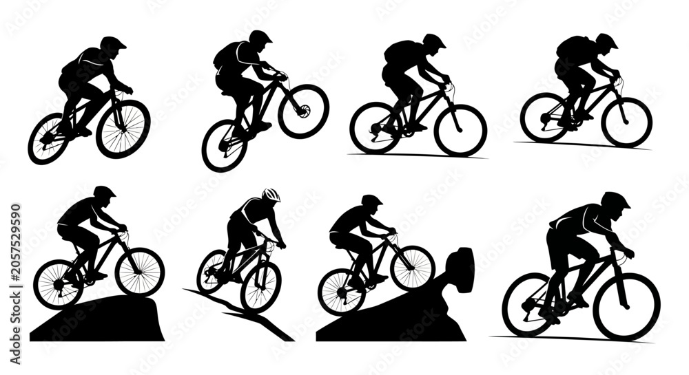 Obraz premium Mountain Biker Silhouettes: Extreme Action Poses