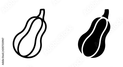 Foto Butternut Squash Vector Icons: Outline and Solid Fill, Seasonal Produce Graphics