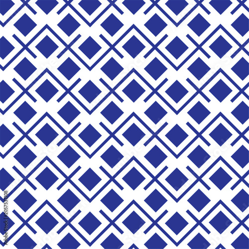 abstract geometric seamless pattern, blue pattern, diamond motif, Igeta-bishi, Igeta, well frame, indigo-dyed, blue-and-white color scheme, interlocking grid of diamonds, Japanese geometric design