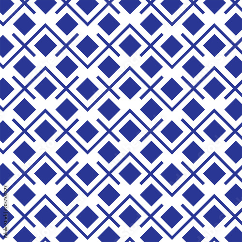 abstract geometric seamless pattern, blue pattern, diamond motif, Igeta-bishi, Igeta, well frame, indigo-dyed, blue-and-white color scheme, interlocking grid of diamonds, Japanese geometric design