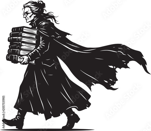 Canvas Print Wise Scholar Woman Carrying Stack of Books
