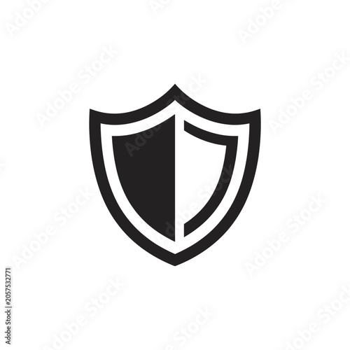 Black and white shield icon symbol.