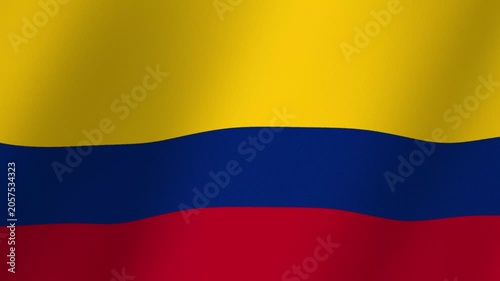 Colombian flag waving in the wind with fabric texture and realistic ripples creating a patriotic and nationalistic symbol of Colombia