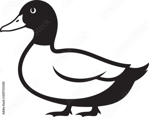 black and white duck illustration standing alone