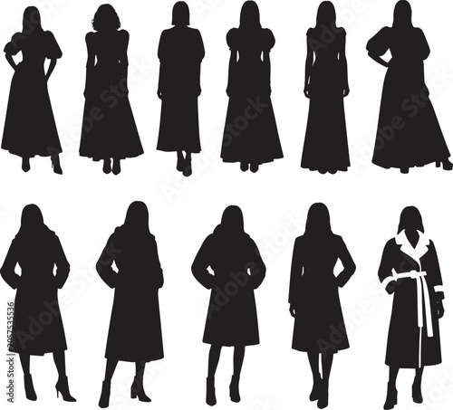 set of women in various poses and outfits silhouettes