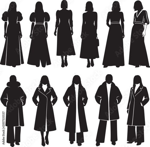 set of people silhouettes in various poses and outfits