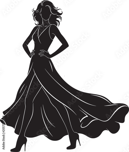 silhouette of a woman in a flowing evening gown