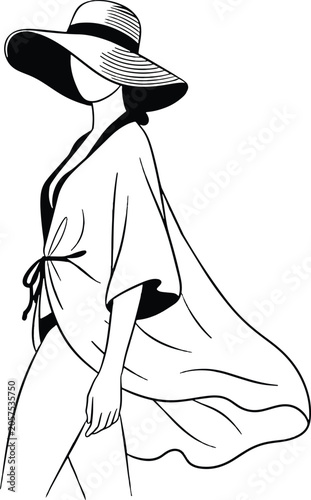 woman in a dress and hat blowing in the wind