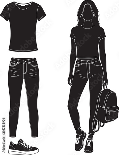 woman outfit with backpack and shoes