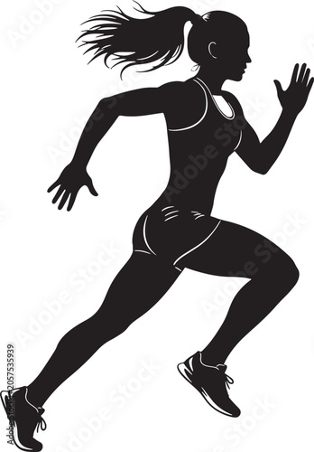 woman running in athletic wear with ponytail