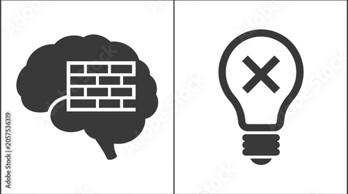 Obraz na plátne Conceptual icons representing a mental block and a lack of creative ideas