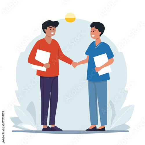 Two people holding gift and balloon