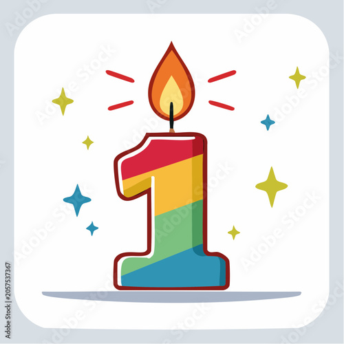 Rainbow Number 1 Birthday Candle with Stars