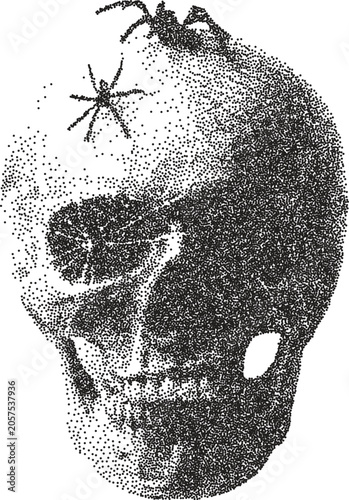 Skull retro y2k stipple design skeleton halftone brutalist urban vector png with clear background, bone 2000s photocopy grunge tattoo gen z effect