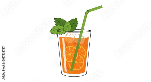 Foto Refreshing orange drink with mint leaf.