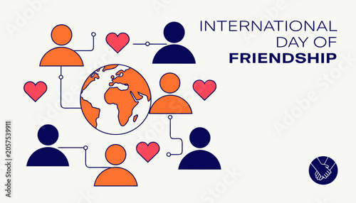 International Day of Friendship icons, social connection symbols, global friendship, heart symbols