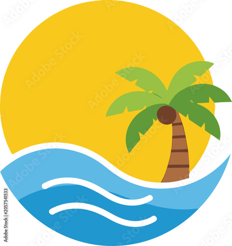 Palm tree standing in ocean waves.