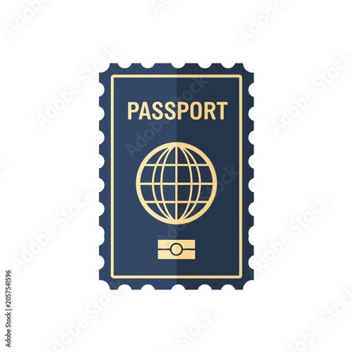 Passport stamp with globe symbol.