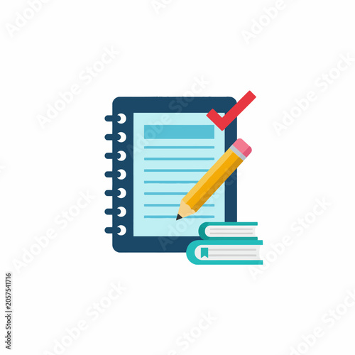 Pencil on notebook with books.